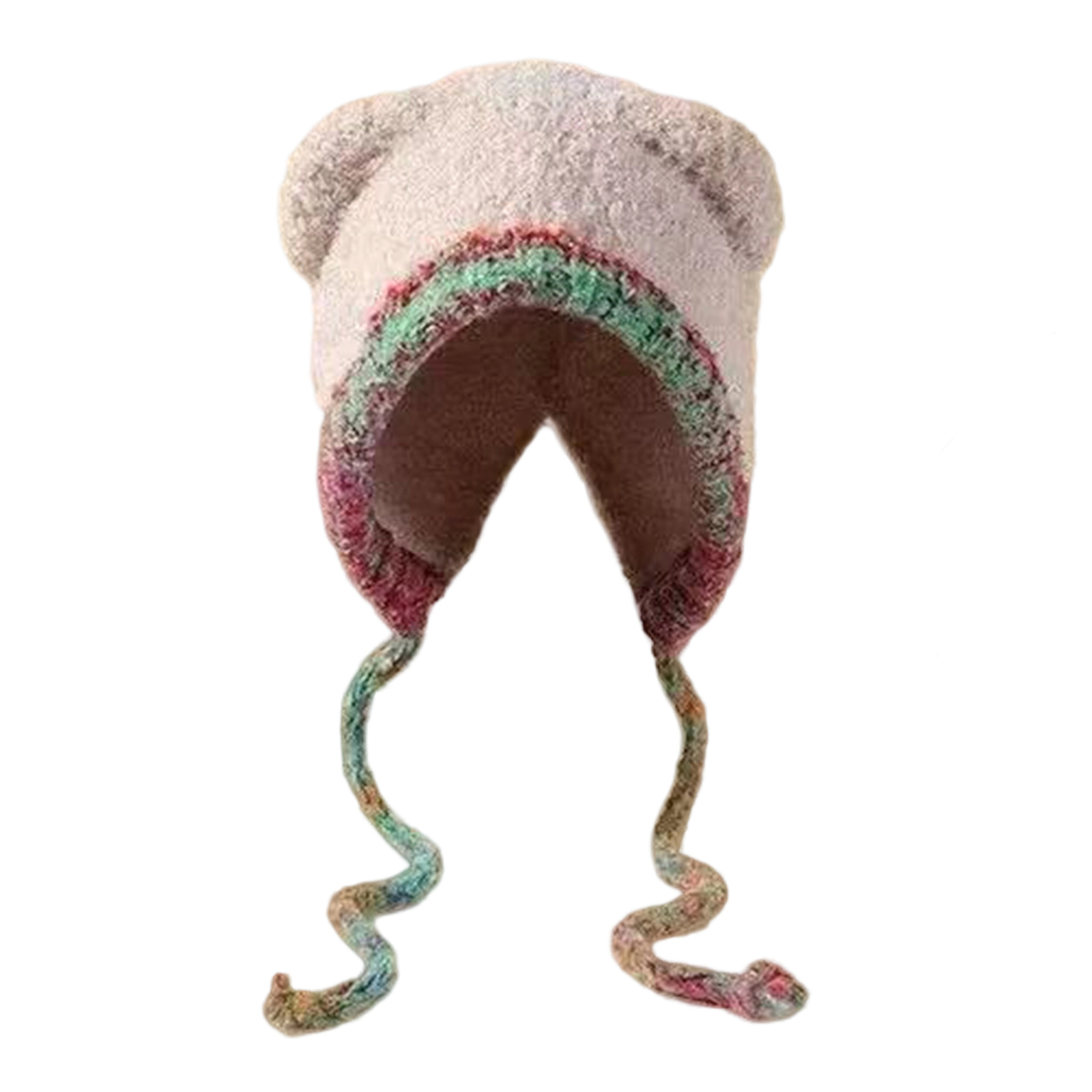 New Cute Bear Ear Knitted Wool Hat Women Plu Warm Ear Protection Large Head Size Autumn Winter Faion No Brim Cap