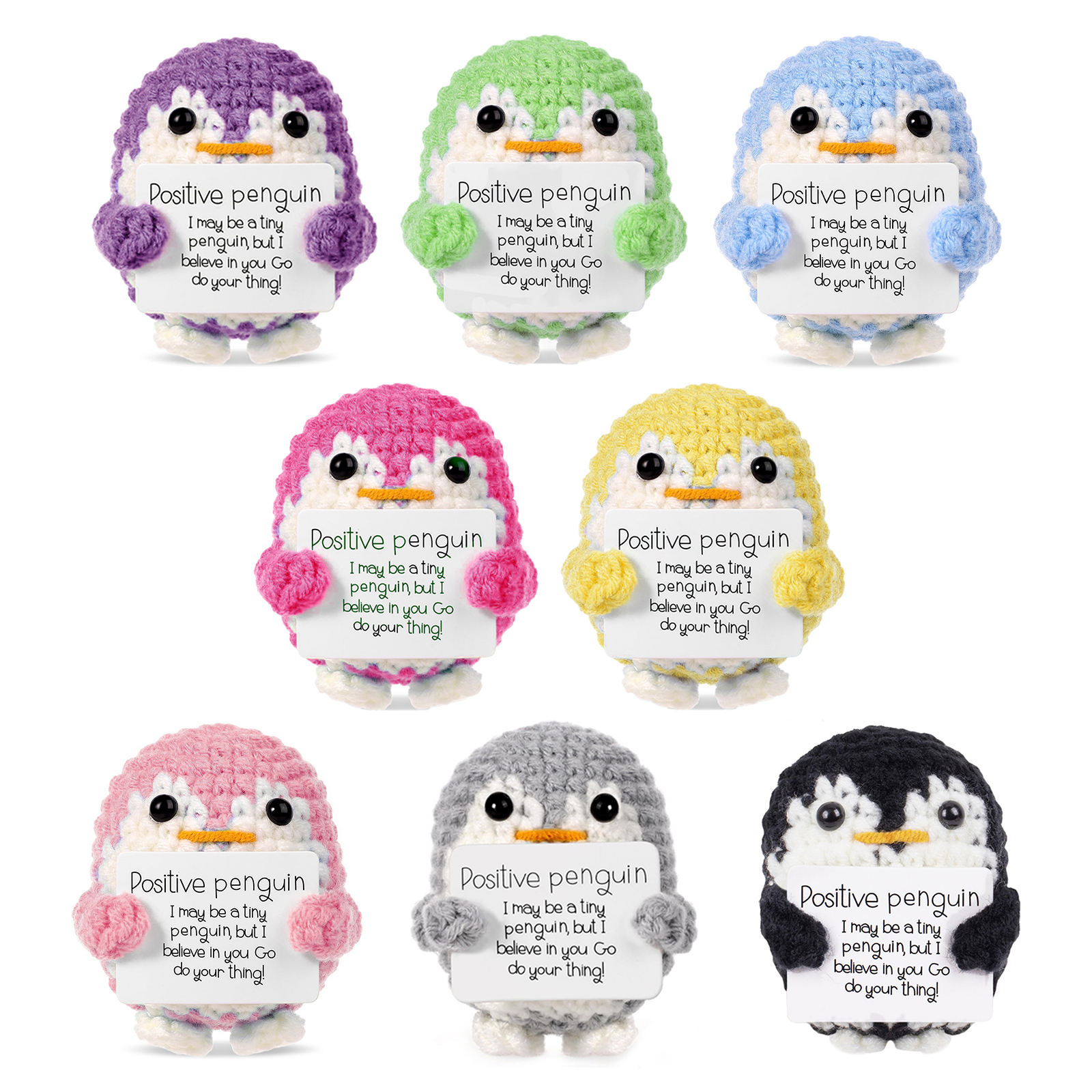 1 Piece of Creative Penguin Plush Gift, Handmade Crocheted Mini Cute Room Desktop Decoration Ornament, Emotional Support and Encouraging Gift with Positive Card, Christmas and Halloween Gift for Friends and Family