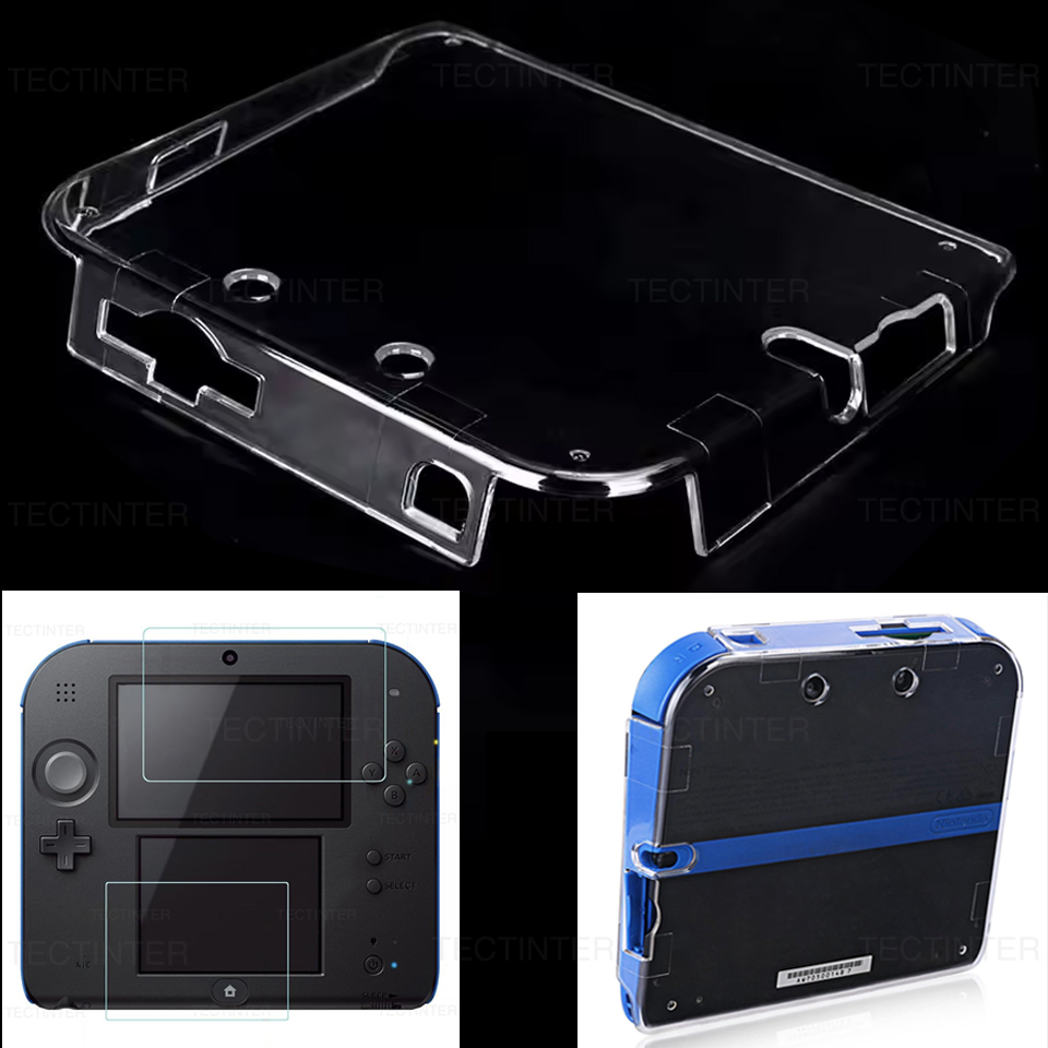 Clear Crystal Protective Case+Screen Protector For 2DS Transparent Shell Top and Bottom LCD HD Film For 2DS Accessories