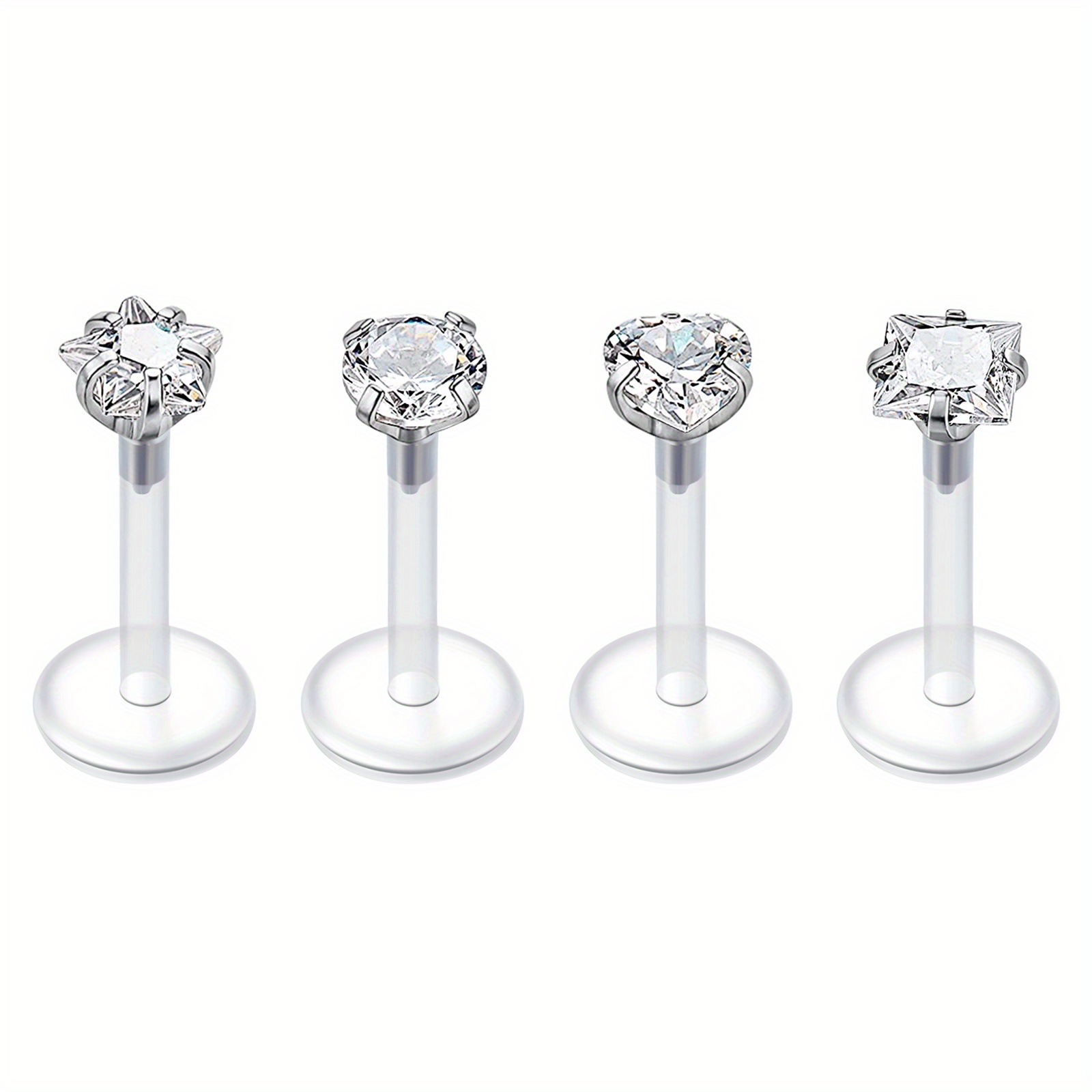 1pcs 16G Transparent Cubic Zirconia Lip Rings Plastic Bar-shaped Earrings Tragic Cartilage Earrings Work Piercing Jewelry