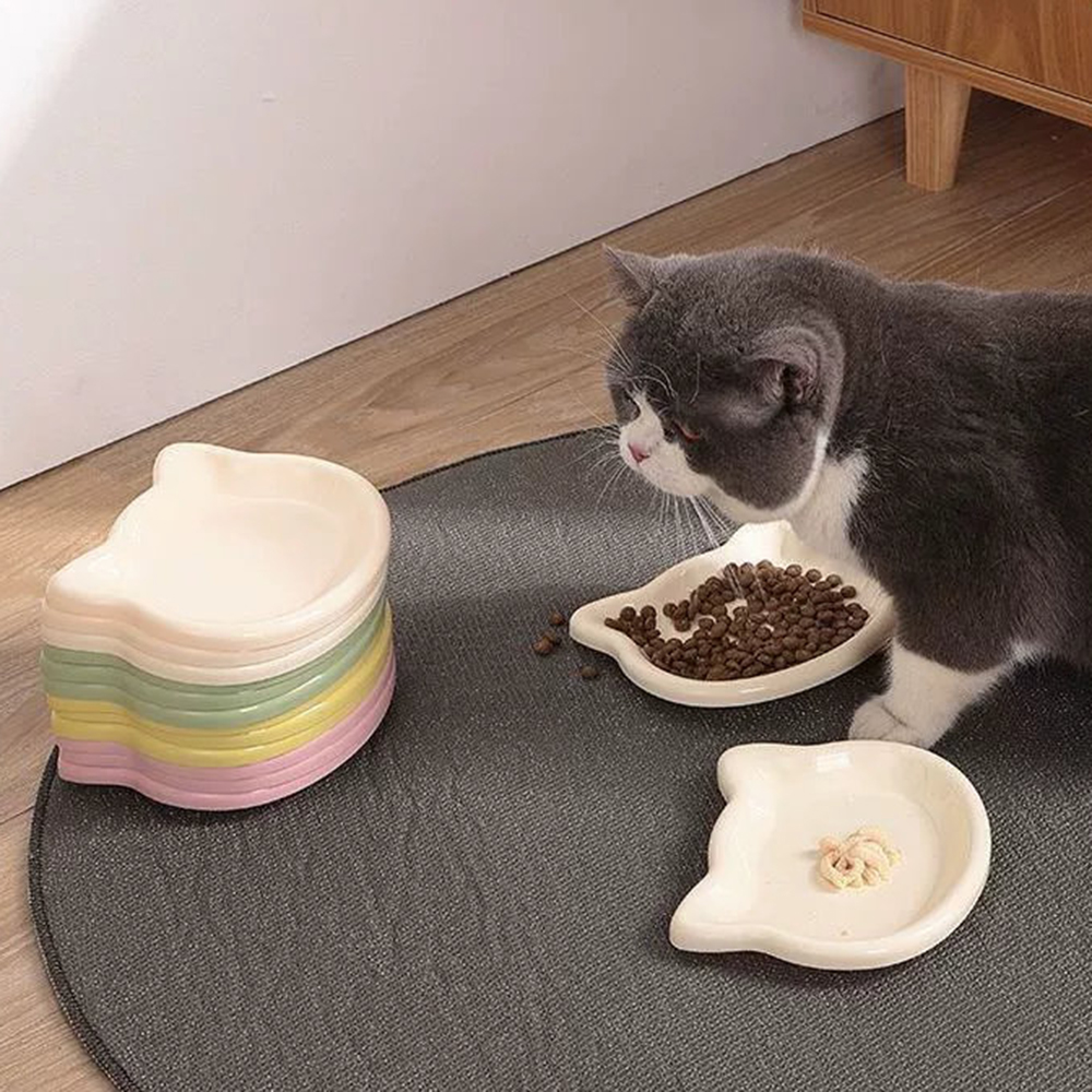 1PC Cat-Shaped Pet Bowls, Pastel Color Cute Animal Design, Pet Food Dish, Ideal for Cats, Trendy Pet Accessory for Home