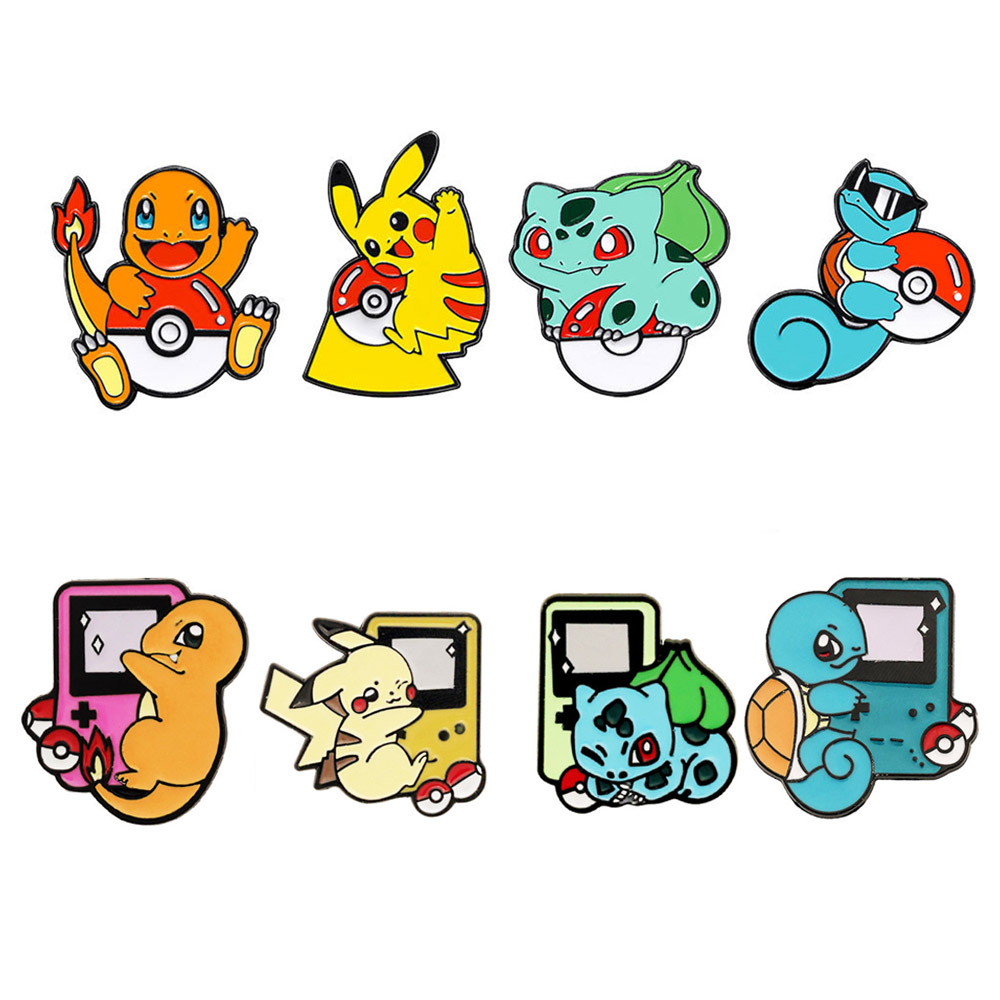 4/8Pcs Pokemon Starter Characters With Pokeball Enamel Pins Set Pikachu Charmander Bulbasaur Squirtle Lapel Badge For Fans