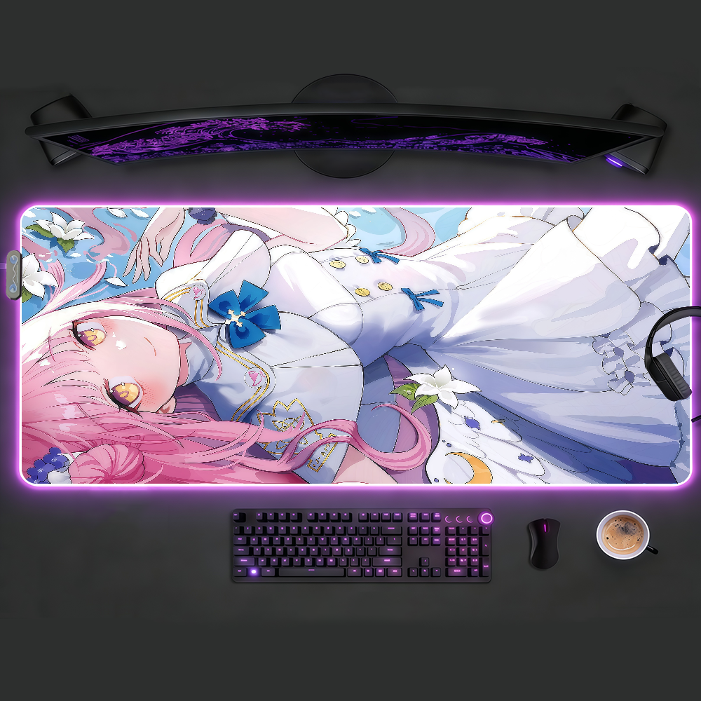Blue Archive Misono Mika Mouse Pad RGB LED Non-slip Desk Mat Gaming Accessories Large XXL Computer Office Keyboard Carpet