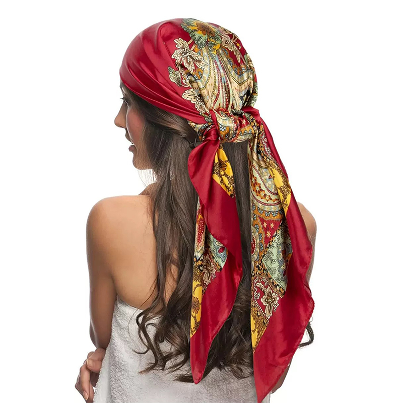 New Women Fashion Satin Square Paisley Shawl Head Scarf Neck Scarves Hair Bandana Neckerchief Women's Boho Large Headbands Hijab