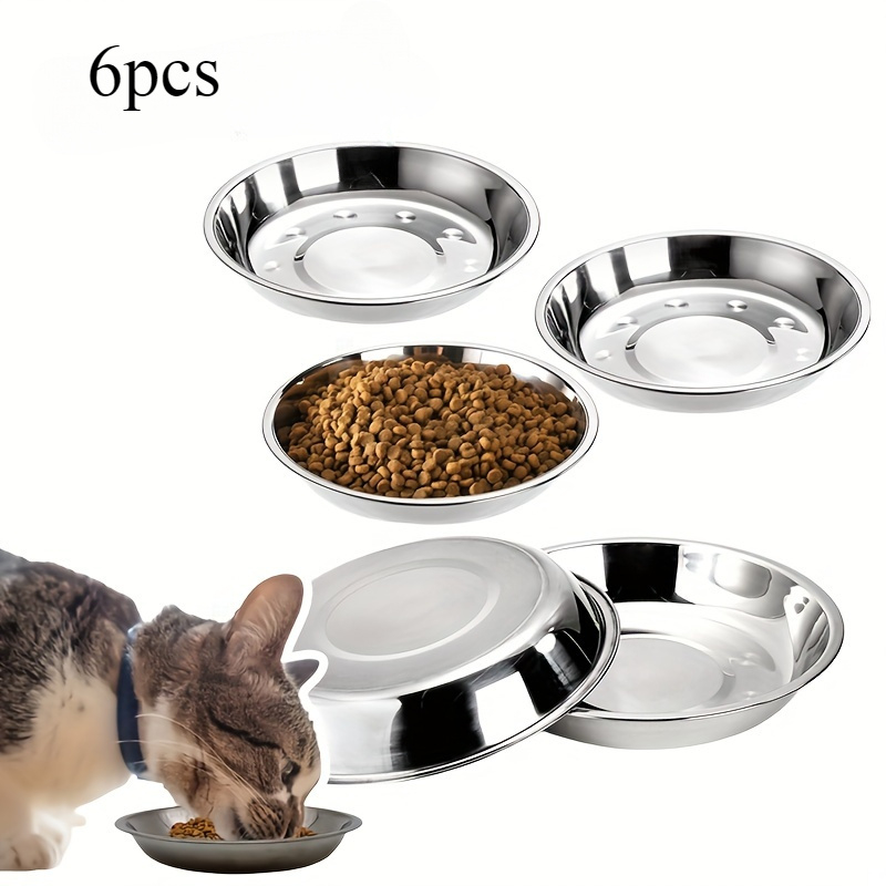 2/6pcs Slip Resistant Stainless Steel Cat Bowl - Low-Profile Wide Design for Kittens Small Pets Anti-Tip Base Feeding Station