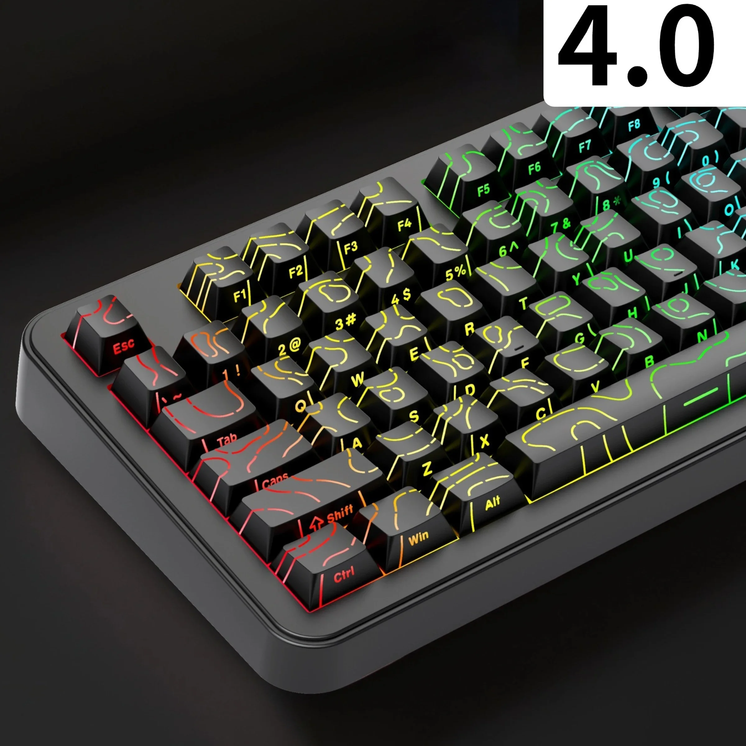 Topographic Keycaps 4.0 Version Shine Through 97/130 Key PBT Cherry Profile Side Print Backlit for MX Gamer Mechanical Keyboard