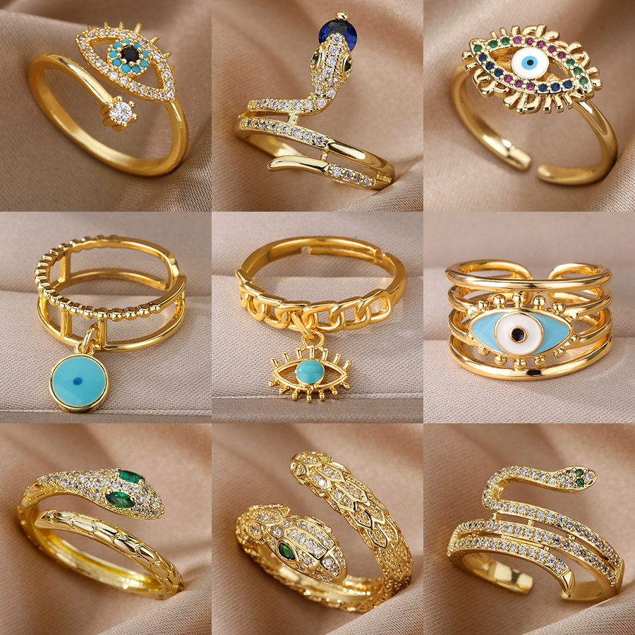 Cubic Zircon Evil Eye Rings for Women Gold Plated Stainless Steel Snake Open Adjustable Ring Lucky Wedding Jewelry anillos pen gpt
