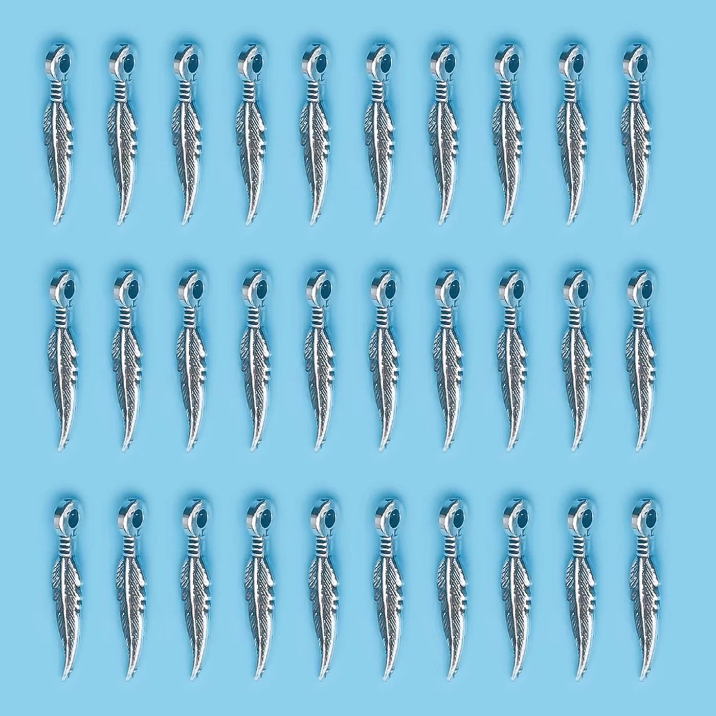 20/30/50pcs 15x3mm DIY Handmade Vintage Antique Silvery Charms Double Sided Feather Pendant For Jewelry Making Findings Crafting