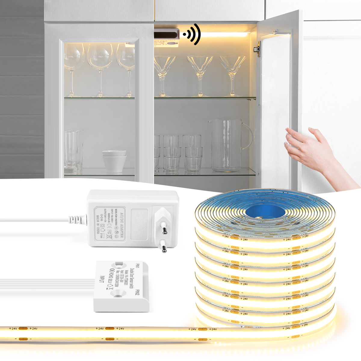 Smart Door COB LED Strip Motion Sensor Lights 12V 2M 5M 10M LED Under Cabinet Lamp Shoe Wardrobe Showcase Book Shelf Lighting lightify