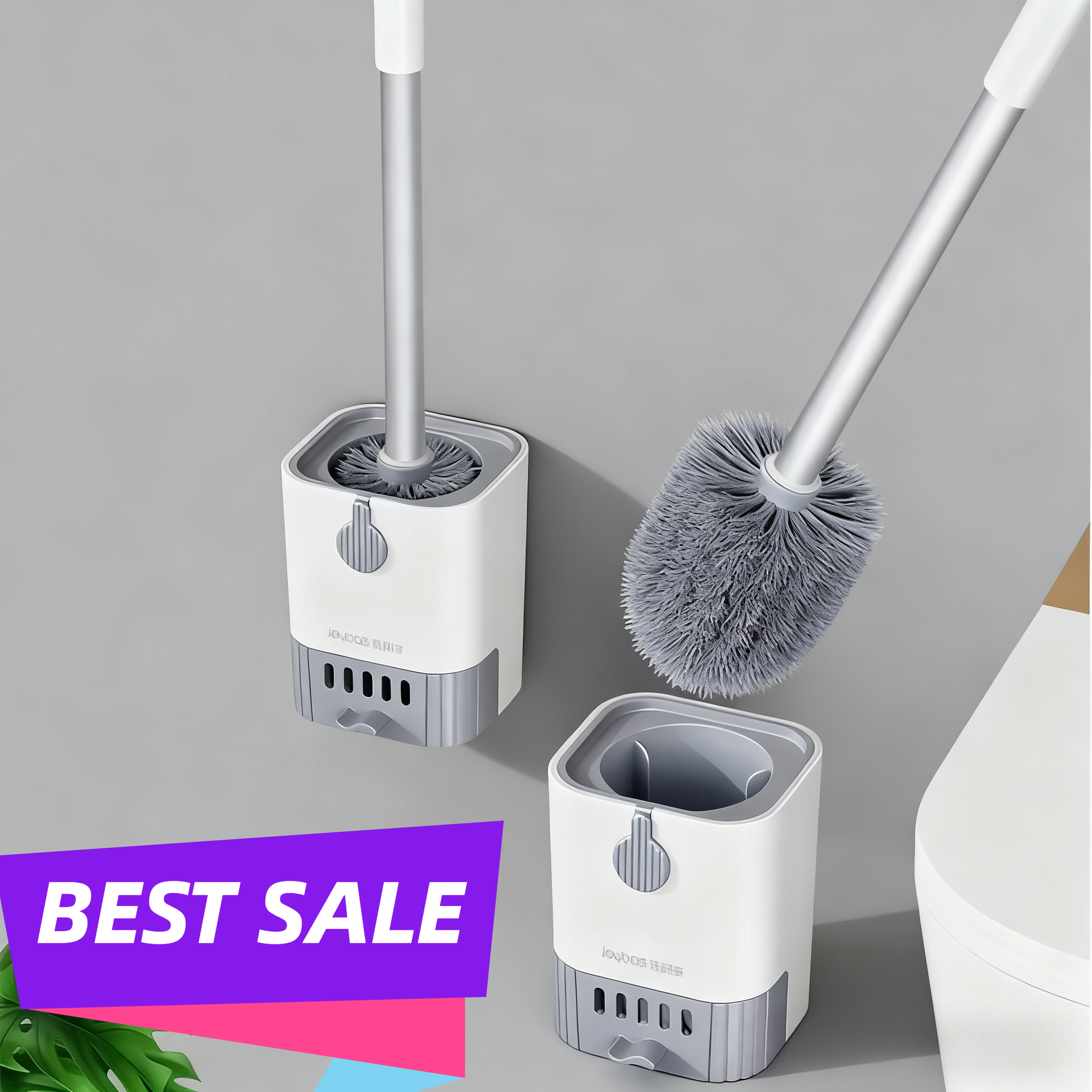 Punch-Free Wall Mounted Toilet Brush With Drainable Base Long Handle Plastic Toilet Cleaning Brush Bathroom Accessories