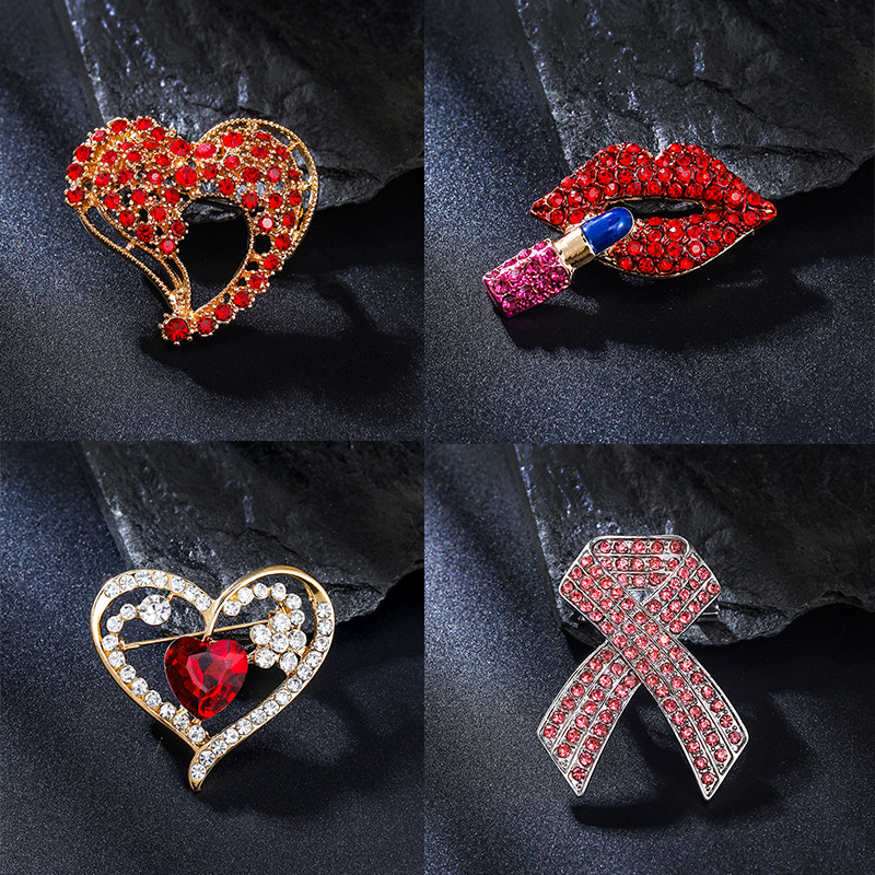 Cute Red Lip Kiss & Pony Bee Floral Brooch Pin Vintage Alloy Animal Figure Brooch for Women's Fashion Clothing Dress Accessories