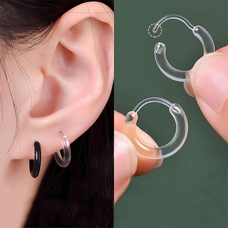 1 Pair Resin Hoop Earrings - Simple Invisible Studs, Suitable for Casual Wear, Comfortable and Secure Fit for Women