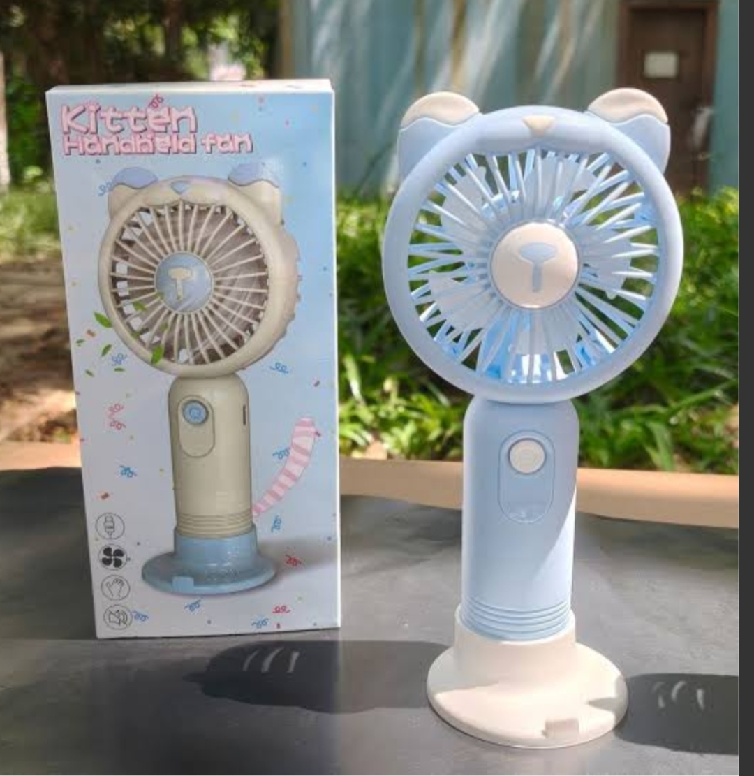 Mini Hand Fan With Stand Holder Cartoon Design