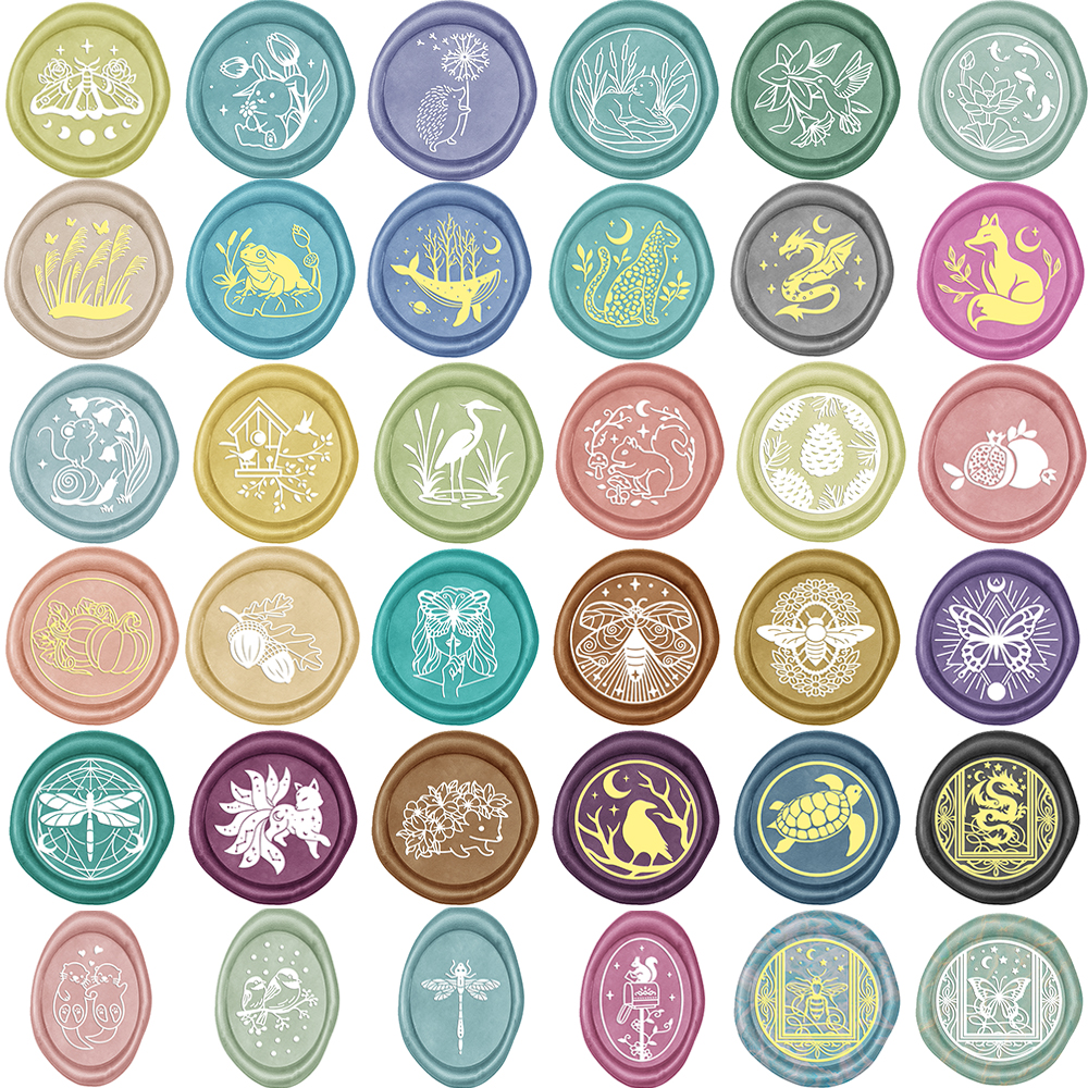 1pc Wax Seal Stamps Adorable Bunny Squirrel Hedgehog with Grass Butterfly Bee Vivid Animals 25mm Removable Head DIY Card Crafts