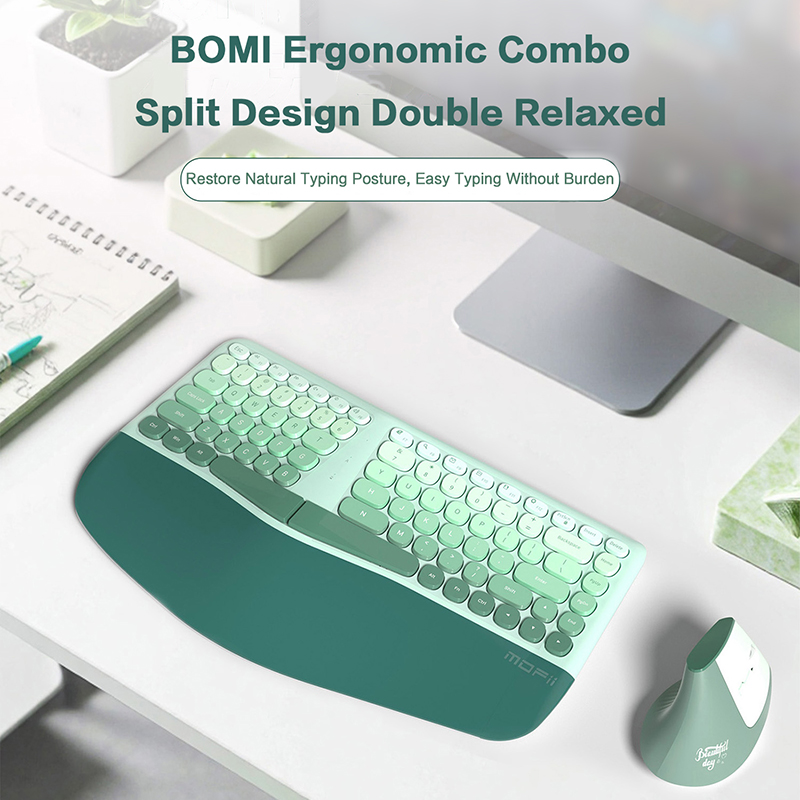MOFII Ergonomic 2.4G Wireless Keyboard Mouse Combo with Wrist Rest,Split Design,1600DPI Vertical Mouse for PC/Laptop/Desktop