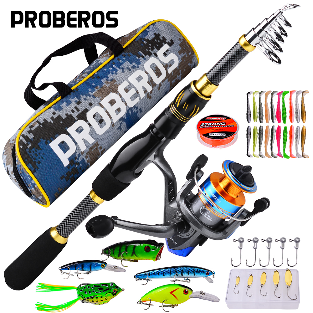 PROBEROS 1.5m-2.4m Fishing Rod and Reel Combo Kit Spinning Fishing Reel and Spinning Rods Fishing Line Lure Bag Hooks Full Set