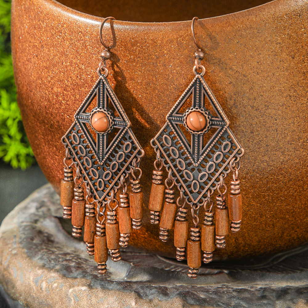 1 Pair of Vintage Bohemian Style Earrings for Women Geometric Metal Beaded Handmade Earrings Suitable for Everyday Wear Party
