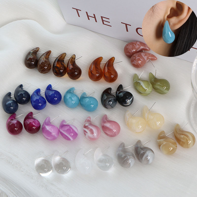 1 pairs Water Drops Resin Earrings Cute Amber Pink Chubby Jewelry Acrylic Waterdrop Earrings for Women Chunky Teardrop Earrings