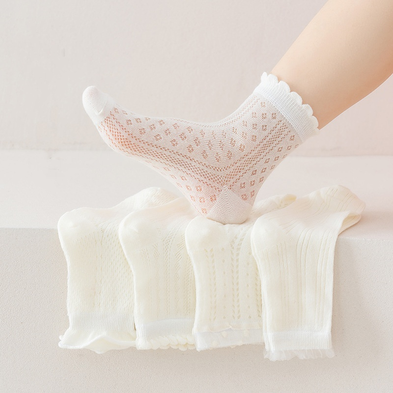 5 Pairs/Lot Girls Socks Summer New Mesh Style Cotton Thin Baby Socks Trendy Elastic White Lace Flowers Children Princess Socks
