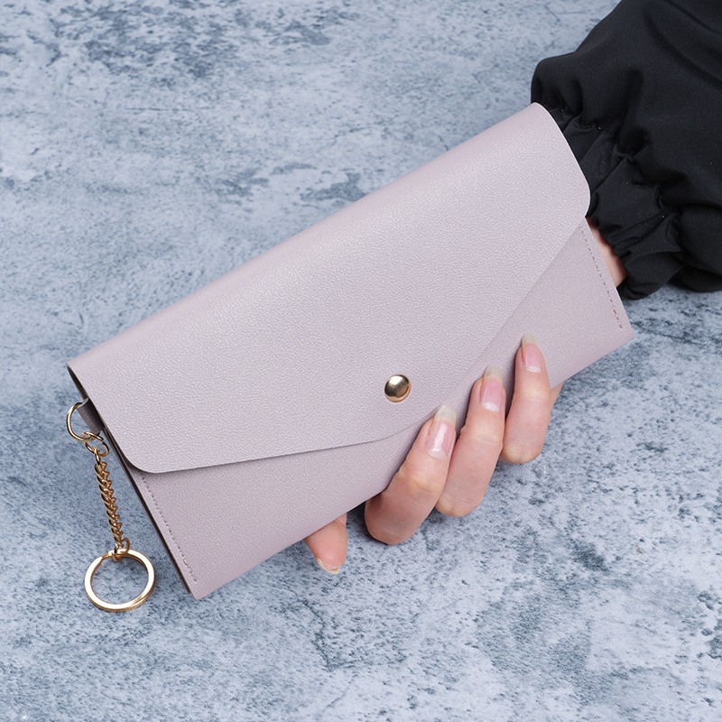 New Portable Ladies Long Wallet Fashionable Clutch Money Clip Multiple Card Slots Snap Button Mobile Phone Bag Solid Color Versa
