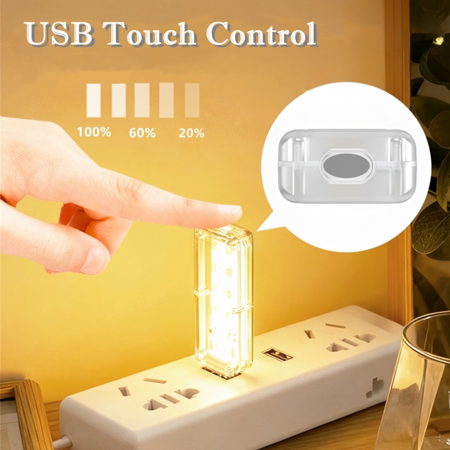 10 LED Touch Dimming USB Night Light 5V Portable 3000K/6500K For Bedroom Study PC Laptop Mobile Power Bank Plug in Lighting