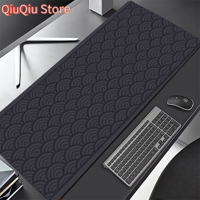 90x40cm Large Size Multi-functional Desk Pad with Stitched Edges Ins Style Japanese Seigeiha Wave Pattern Waterproof Mouse Pad R