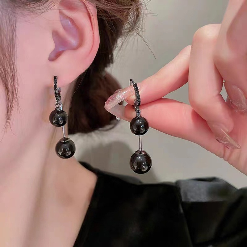 Luxury Trend Black Color Double Layer Earring for Women Fashion Crystal Zircon Geometric Earring Bride Wedding Statement Jewelry