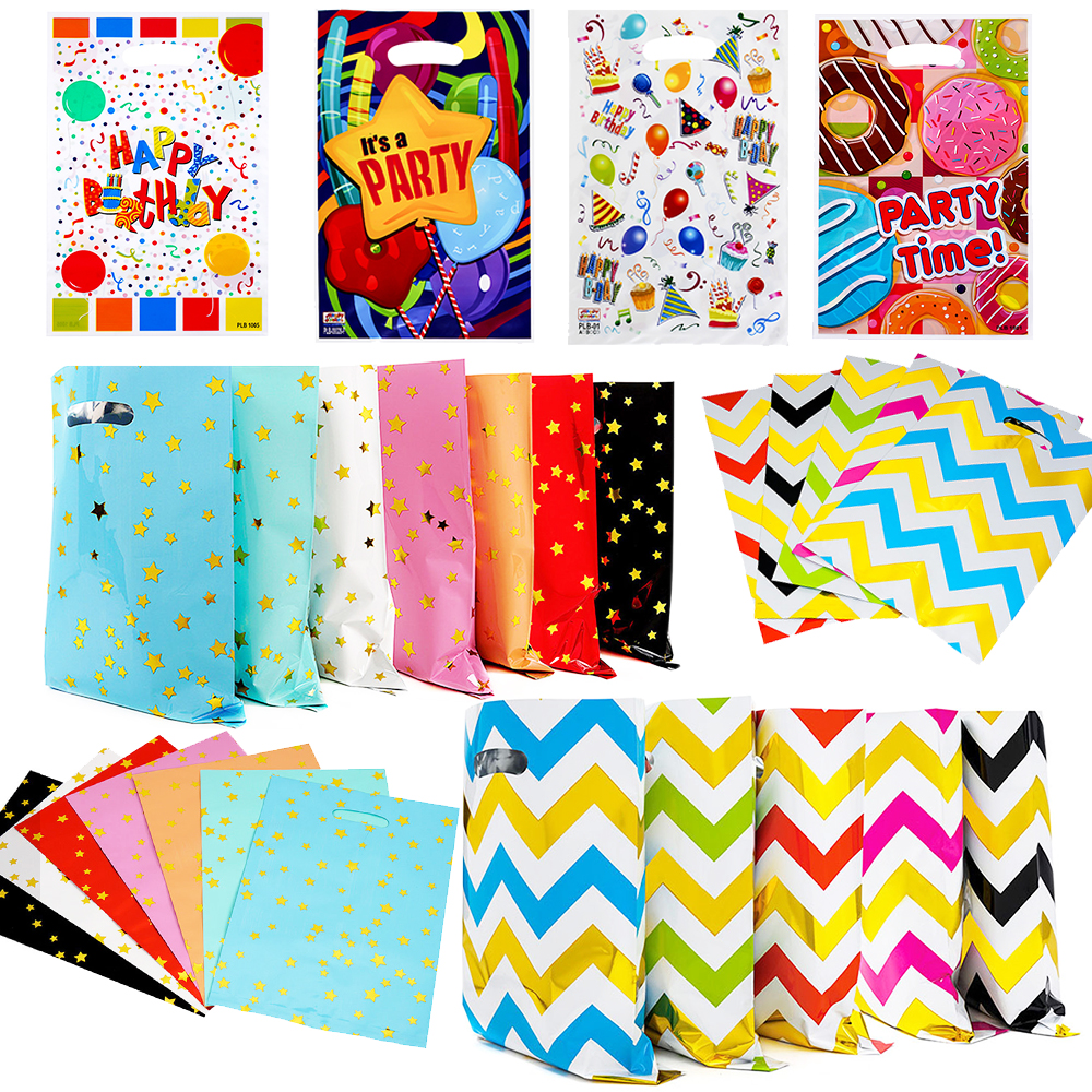 10Pcs Printed Gift Bags Plastic Candy Snack Packing Bags Wedding Birthday Party Decoration Packaging Favors Guest Treat Bags
