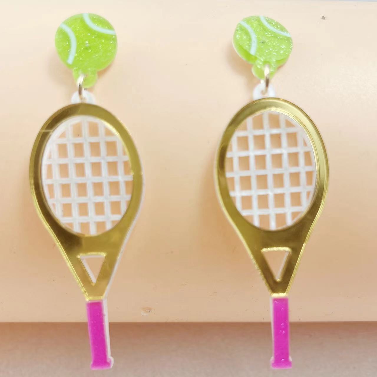 1 pair of creative baseball and tennis design acrylic earrings personalized three-dimensional fashion ball exaggerated earrings