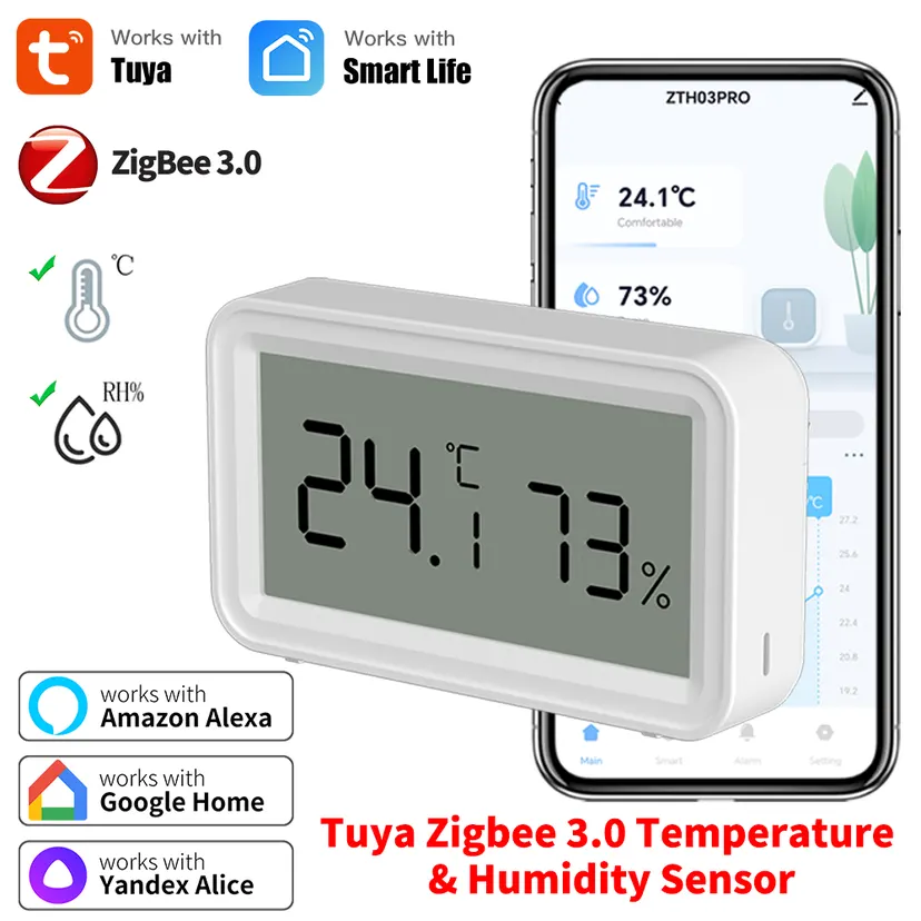 Tuya Zigbee WiFi Temperature Humidity Sensor Indoor Thermometer Hygrometer Work with Yandex SmartLife Alexa
