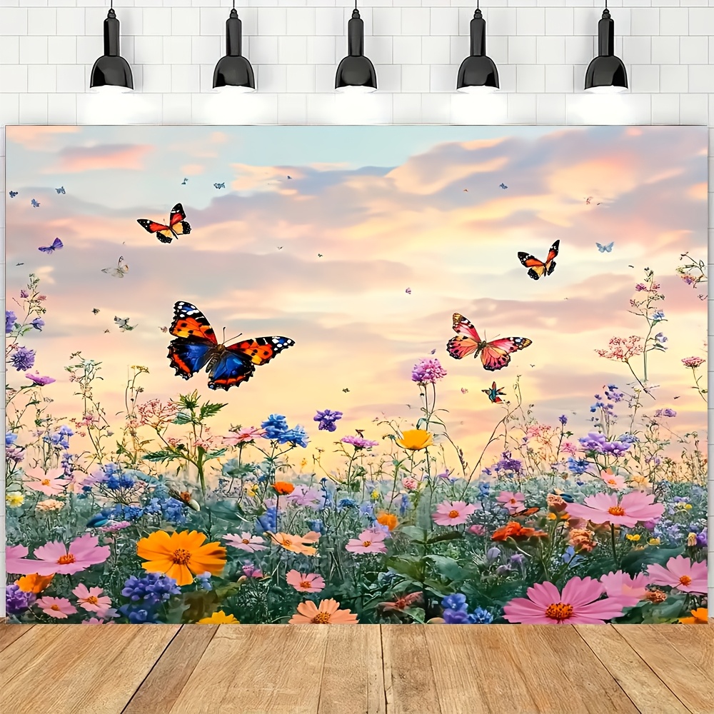 VIKAMA Flower Sea Butterfly Tapestry Pink Cosmos Purple Small Flowers Living Room Feature Wall Room Decor