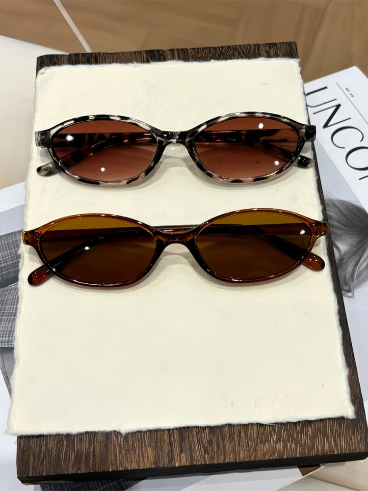 2pcs Очки New Women's Leopard Brown Sunglasses Fashion Brand Small Frame Sun Glasses Ladies Retro Oval Eyewear Shade