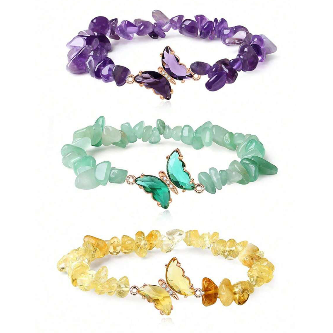 butterfly bracelets for women natural stone amethyst citrine Green Aventurine crystal braclet pulsera jewelry