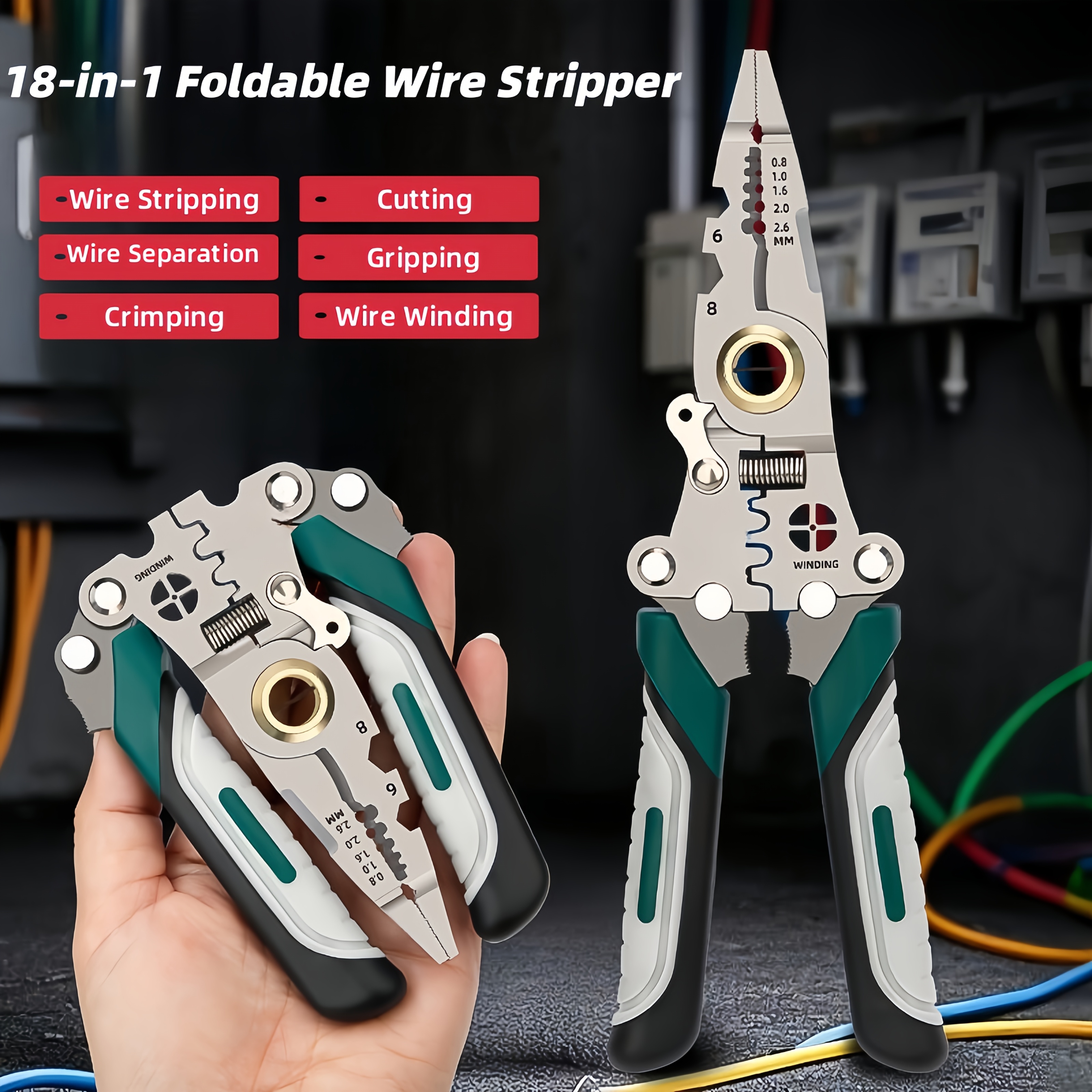 1pc Multi-Functional Folding Wire Cutter,Heavy-Duty Metal Construction with Ergonomic Handles,Compact Foldable Design