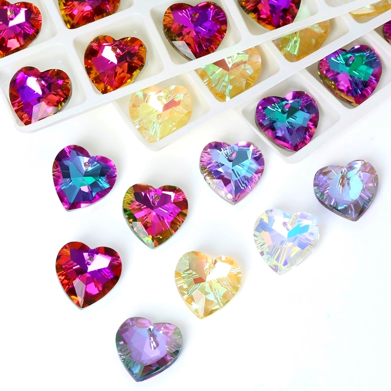 Crystal Austria 6432 Heart Cut Pendants Loose Rhinestone Charms Glass Jewelry Gems Stones for DIY Necklace Jewelry Making 12Pcs