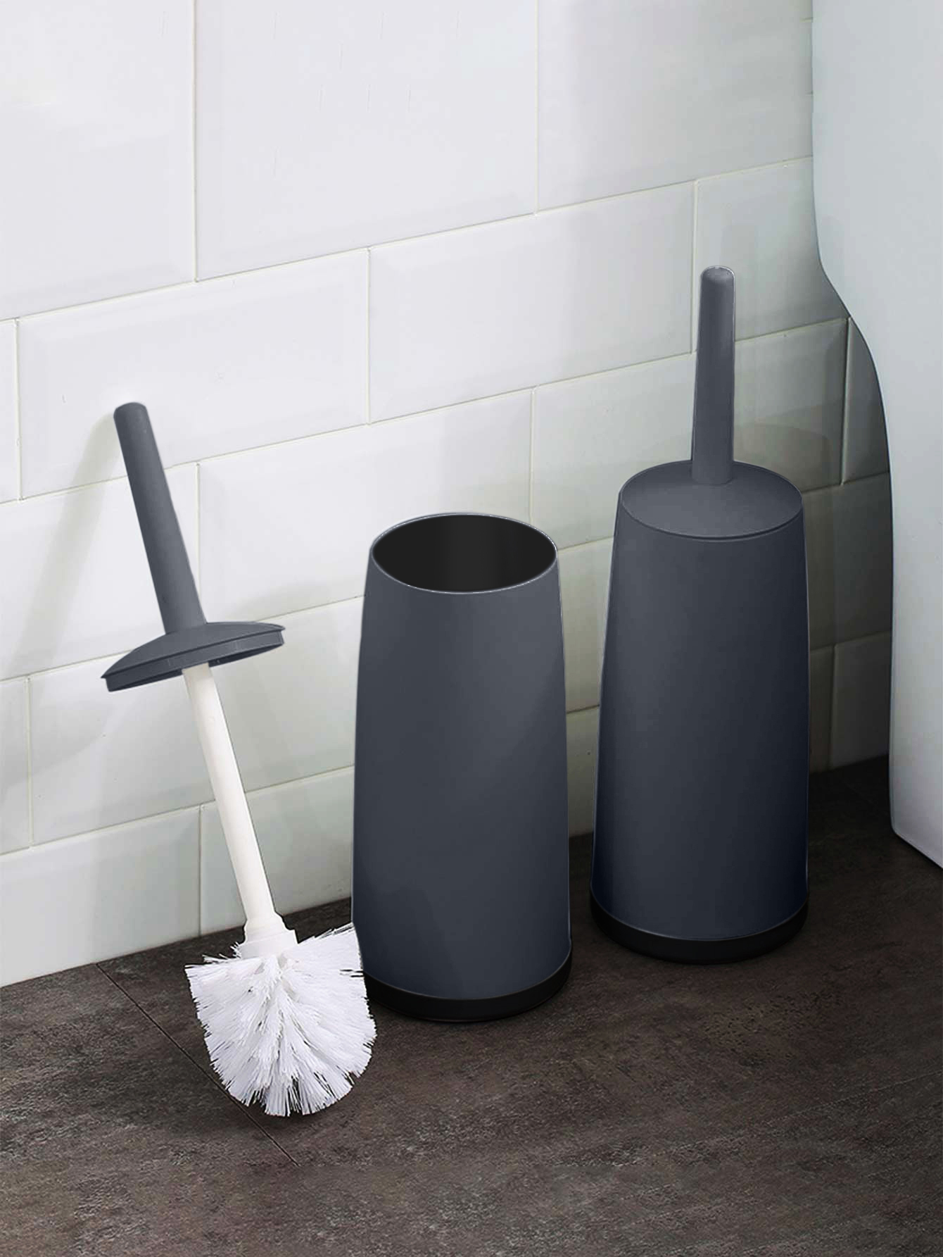 WORTHBUY Splash Proof Handle Toilet Brush With Base Soft Bristle Plastic Toilet Cleaning Brush Bathroom Toilet Cleaning Tools