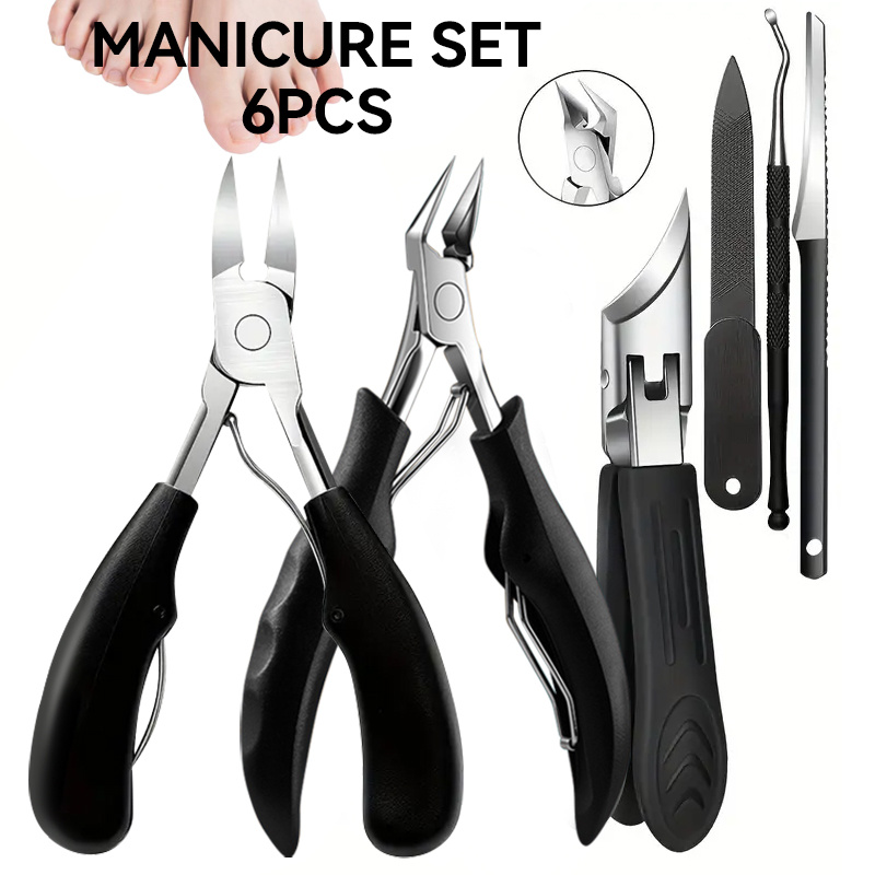 1/2/6pcs Heavy-Duty Stainless Steel Manicure Tool Set Including Nail Scissors Cuticle Nippers And Nail Files- Long Handle Design