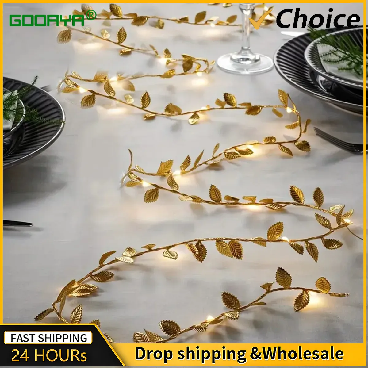 1PC 2M 20LED Golden Tiny Leaves Fairy Light Battery Powerd LED Copper Wire String Lights for Wedding Home Party DIY Xmas Decor
