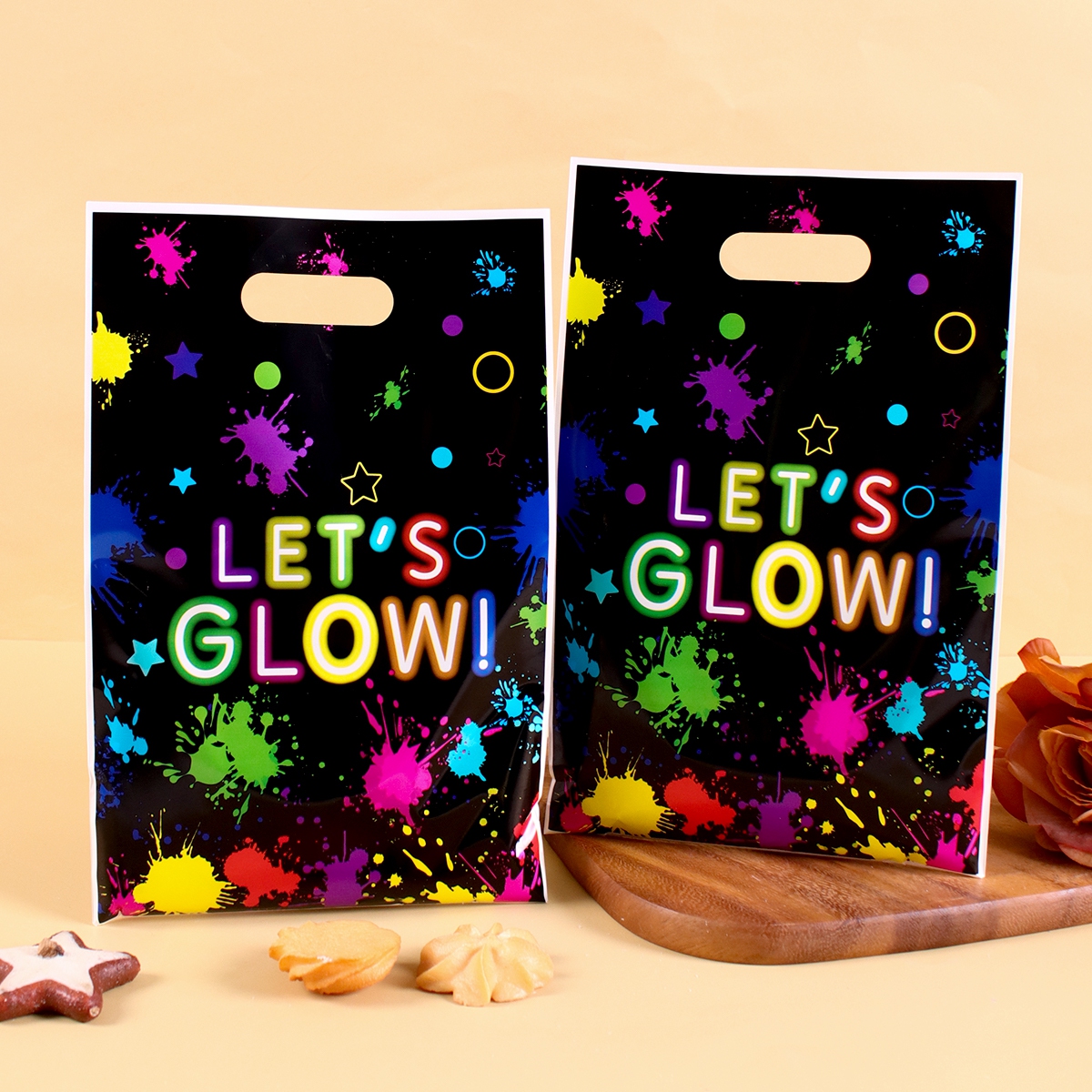 10/20/50pcs Graffiti Fluorescence Plastic Bags Let's Glow in Dark Candy Bags For Neon Birthday Wedding Party Supplies