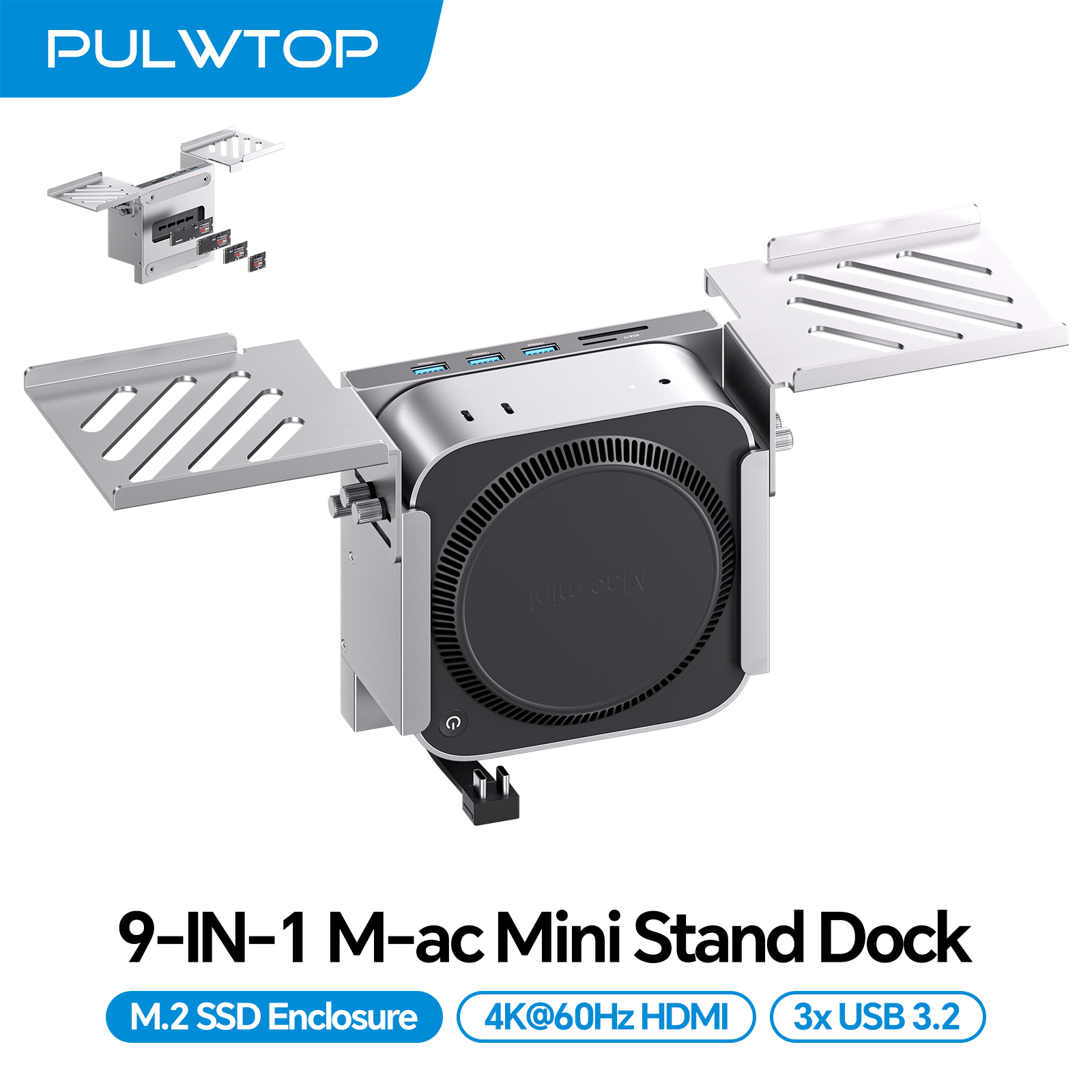 PULWTOP Mac Mini M4 Hub with M.2 NVMe 8TB SSD Enclosure (NOT Included), HDMI 4K@60Hz, USB A 10Gbps for Mac Mini M4/M4 Pro 2024