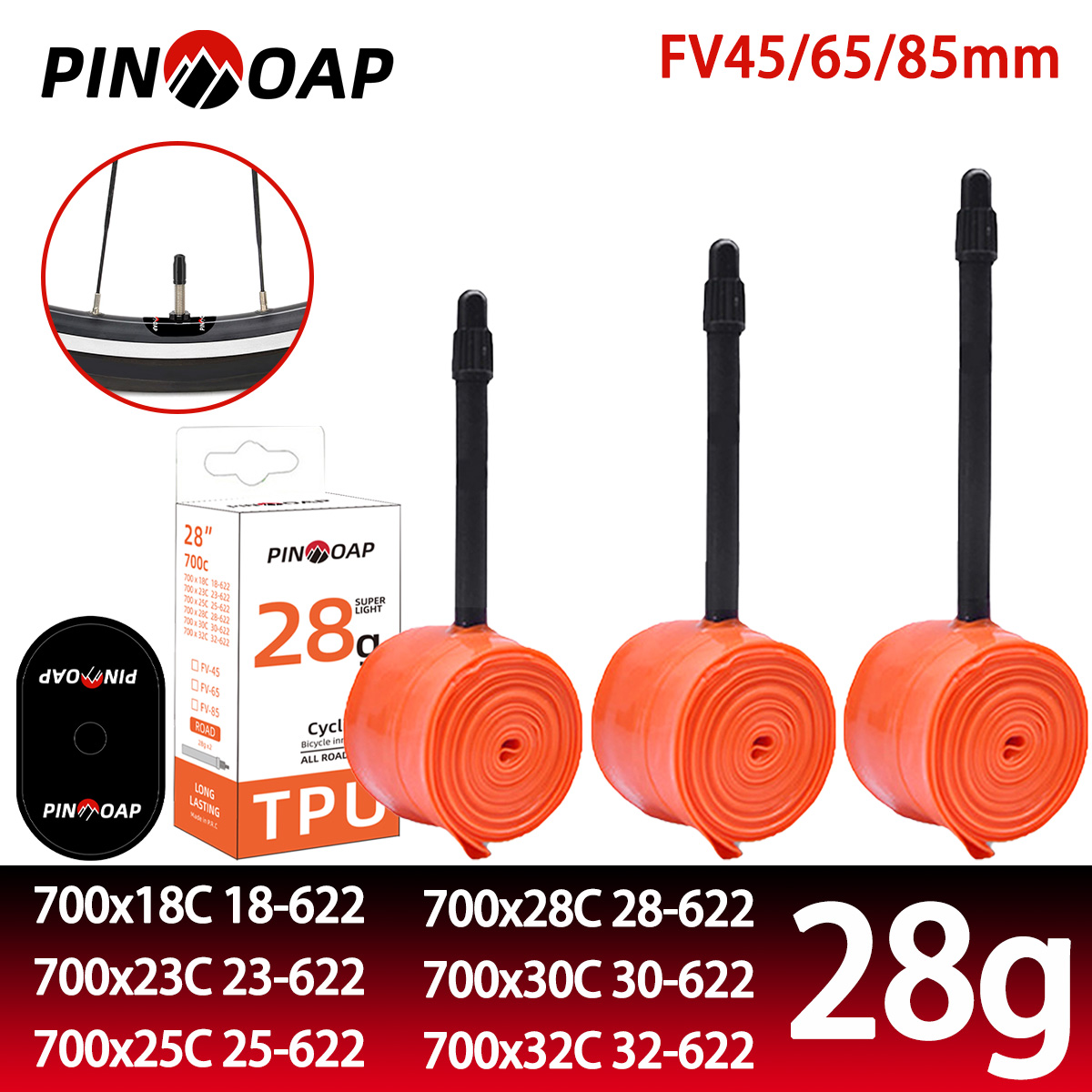 PINMOAP 28g Ultra Light TPU Bicycle Inner Tube 700x18/23/25/28/30/32C French Air Nozzle Road Bicycle Inner Tube FV45/65/85mm