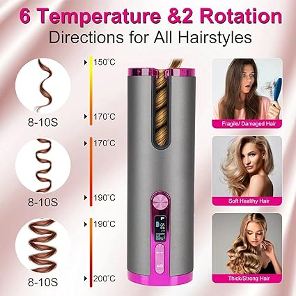 Professional Cordless Automatic Hair Curler - Portable USB Rechargeable Rotating Ceramic Curling Iron FSC-00131