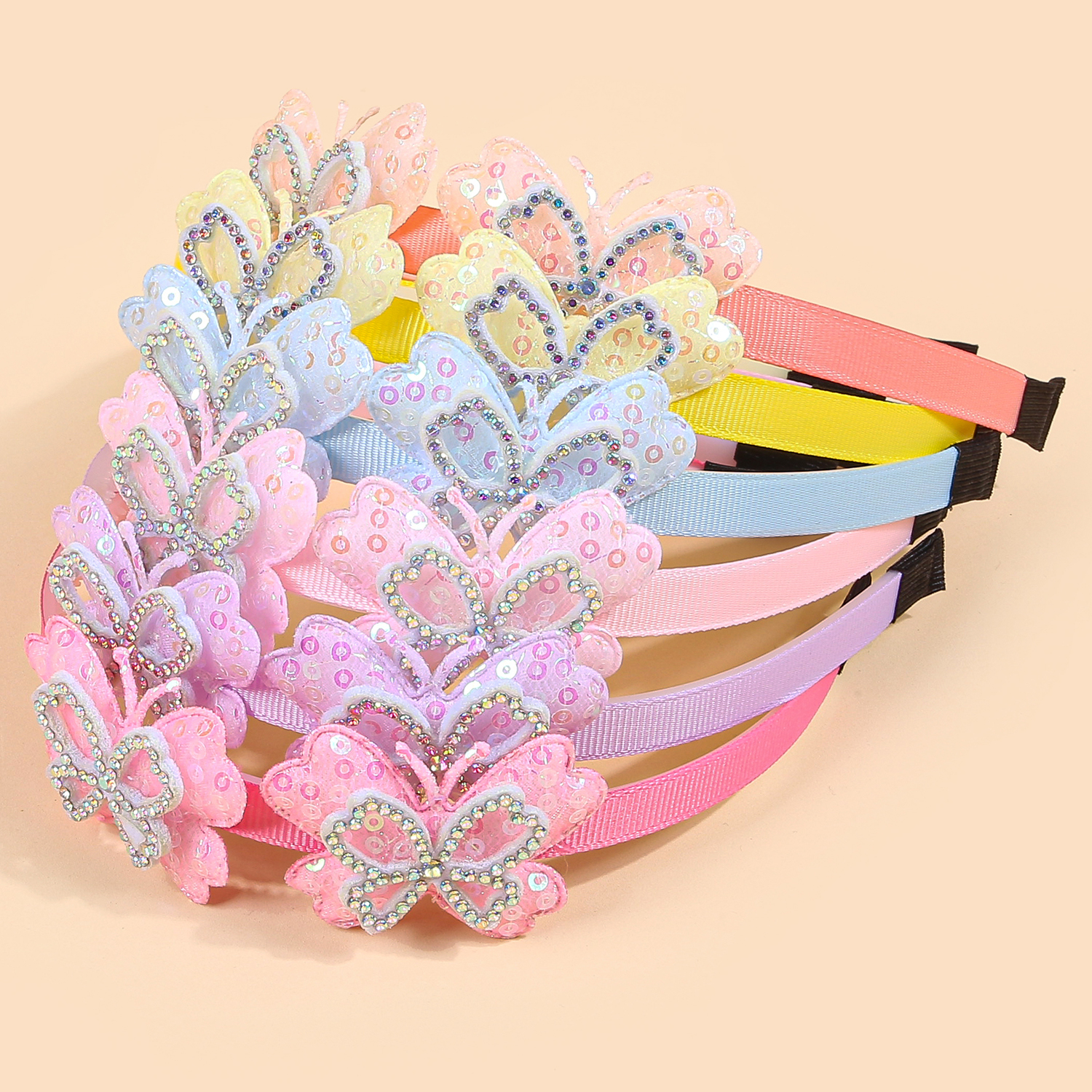 3/6pcs Rhinestone Sequin Butterfly Headband For Girls Sweety Cute Plastic Teeth Headwear For Girls Women Hair Accessories