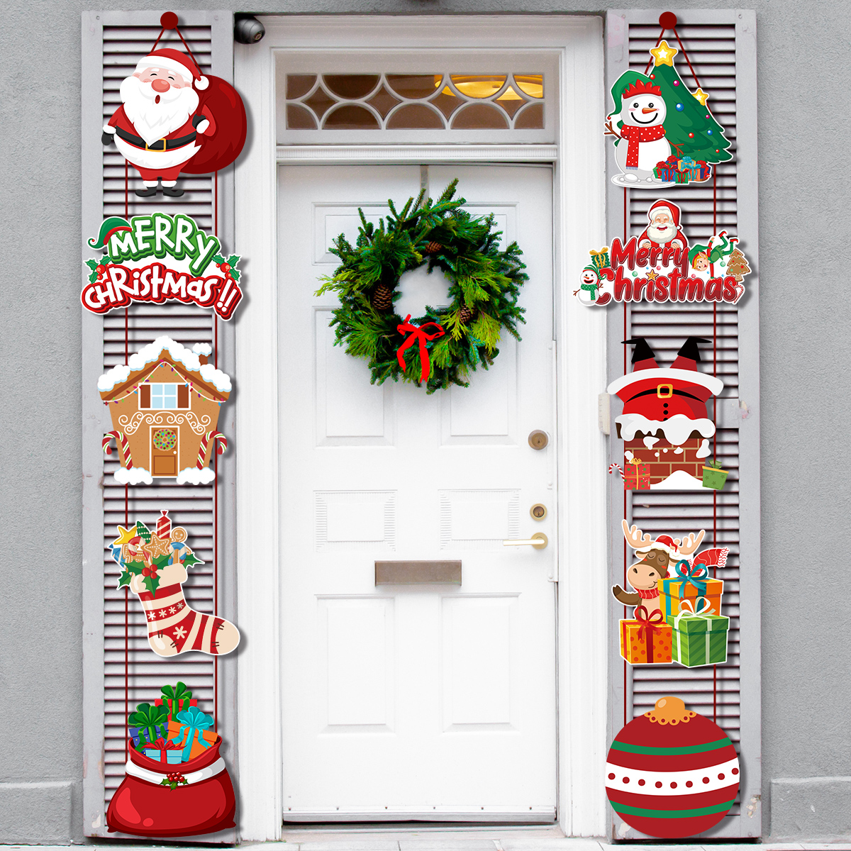 Merry Christmas Hanging Flag Porch Door Banner Santa Claus Snowman for Home Ornaments Door Decoration Supplies New Year Decor