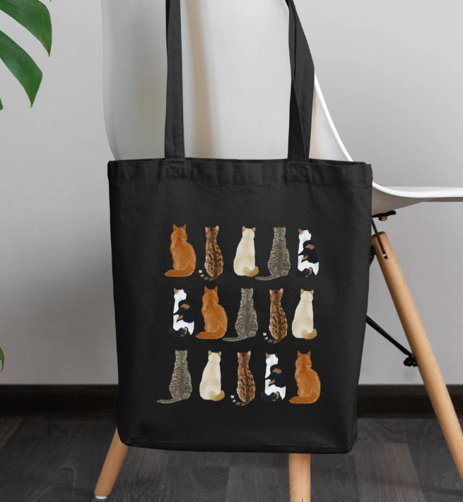 Retro Cat Tote Bag Minimalist Handbag Versatile Canvas Shoulder Bag for Men Women Casual Reusable Shopping Bag Minimalist