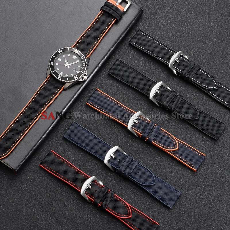 18/20/21/22MM Nylon Silicone Stitching Strap Soft Waterproof Bracelet TPU Canvas Nylon Watchband Universal Men Women Belt