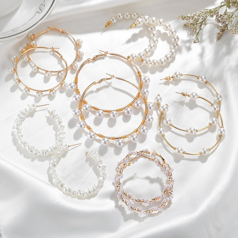 Exquisite Imitation Small Pearl Large Hoops Earrings Women 5 Styles Pendant Luxury Loop Earring Party Engagement Jewelry