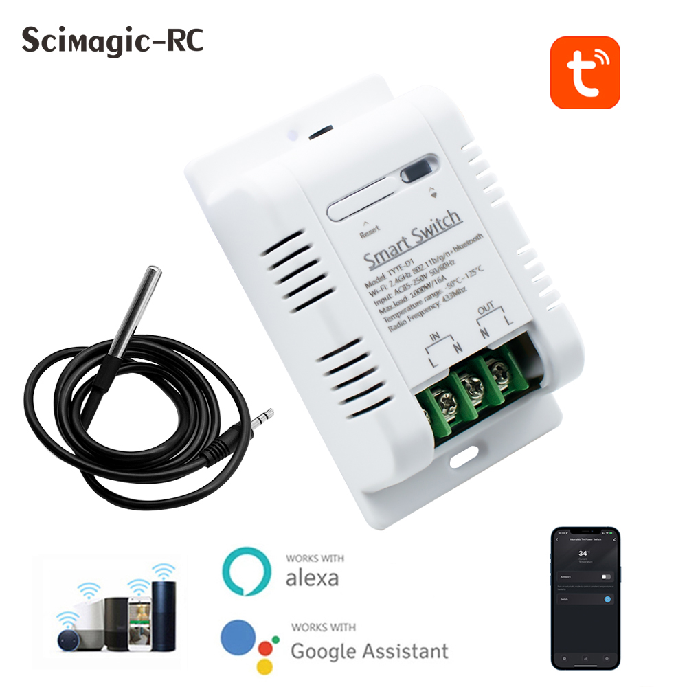 Work with Tuya 16A 3000W WiFi Thermostat Switch, Temp Humidity & Energy Monitoring Smart Home Device, Wuden