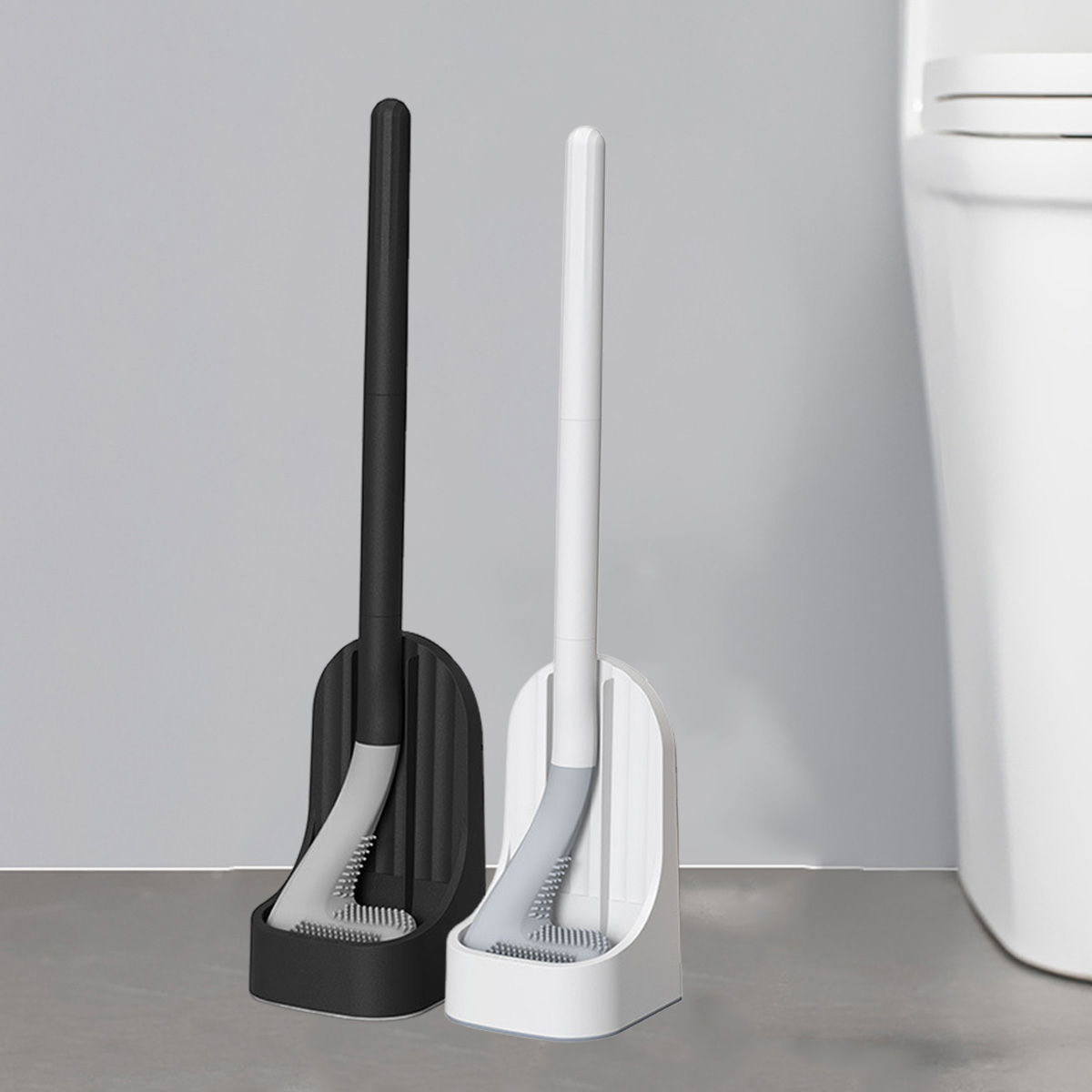 Toilet Brush with Base, Wall-Mounted Quick-Drain Cleaning Tool for Bathroom, All-Round Cleaning Brush, Soft Brush Head, Does Not Damage the Glaze, Toilet Cleaning Brush Bathroom Accessory Set
