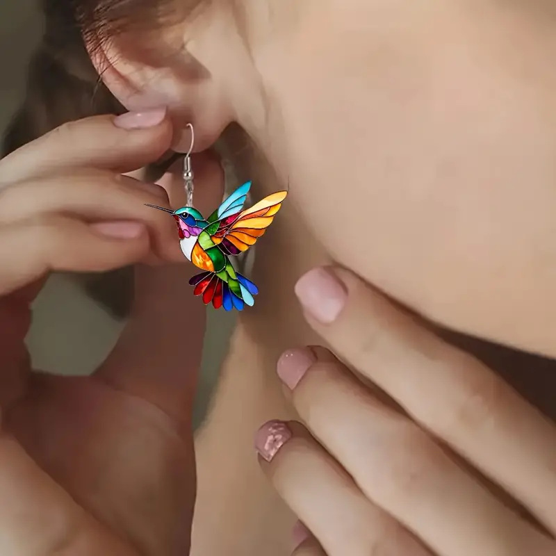 Colorful Hummingbird Stud Earrings for Women Fashion Cute Animal Dangle Earring Statement Jewelry